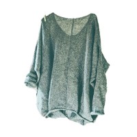 Women Casual V-neck Knitting Solid Color Baggy Sweaters