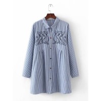 Casual Women Striped V-Neck Long Sleeve Button Blouse