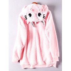 Hooded Solid Color Cute Long Sleeve Sweatshirt With Pocket