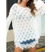 Casual Women Solid Color Round Neck Trumpet Sleeve Loose Hollow Feather Knit Sweaters