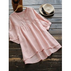 Casual women Cotton Loose 3/4 Sleeve V-Neck Blouse