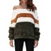 Sexy Off Shoulder Stripe Patchwork Fleece Pollover Autumn Winter Hoodies Sweatshirt