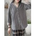 Women Vintage Buttons Striped Long Sleeve Blouse