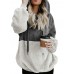 Plus Size Women Casual Two Tone Patchwork Fleece Hooded Sweatshirt