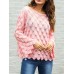 Casual Women Solid Color Round Neck Trumpet Sleeve Loose Hollow Feather Knit Sweaters
