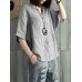 Women Vintage Striped Batwing Sleeve Baggy Blouse