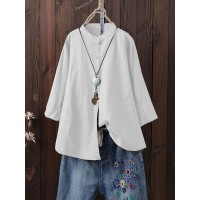 Women Long Sleeve Stand Collar Vintage Loose Blouse