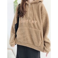 Fleece Solid Color Alphabet Long Sleeve Hoodies Sweatshirts