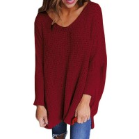 Plus Size Loose V-neck Long Sleeve Pure Color Knit Sweaters